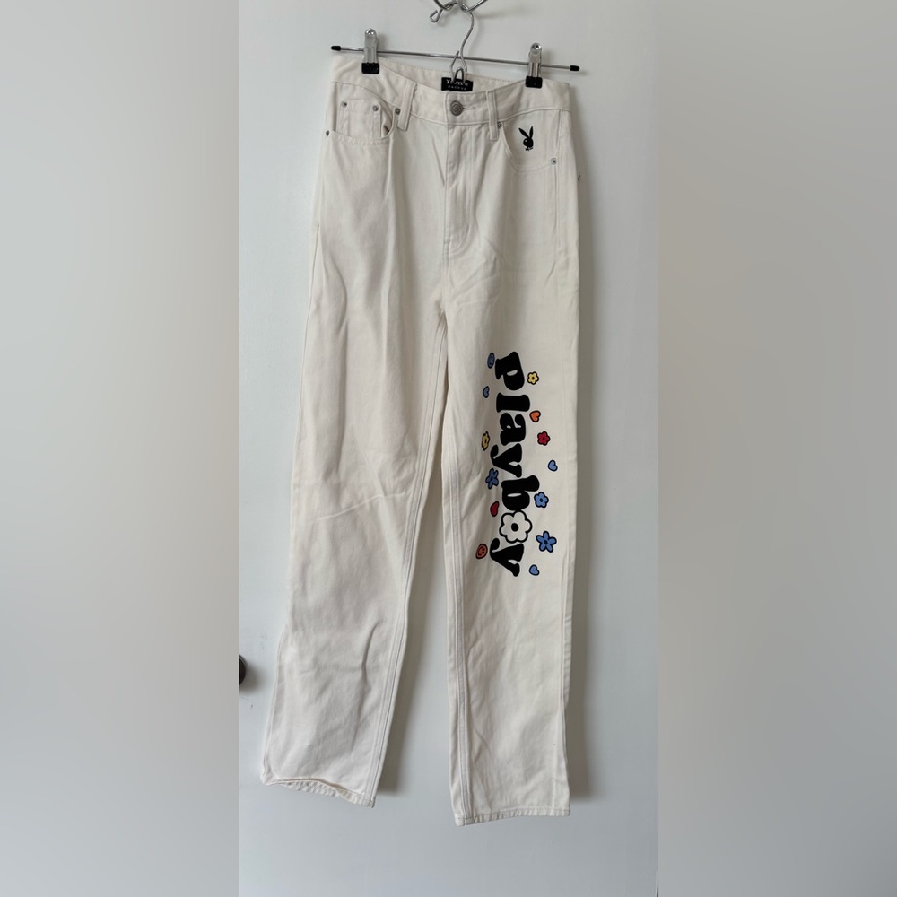 Playboy By PacSun Flower White Cotton Boyfriend Jeans Size 26
